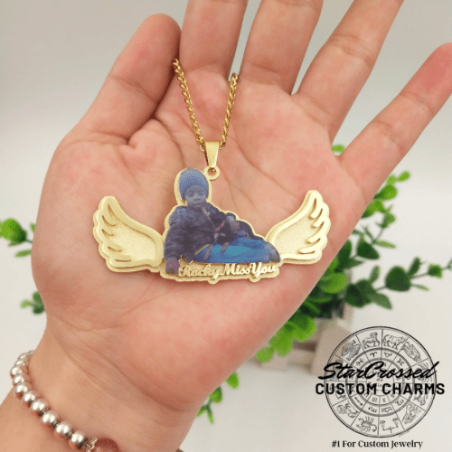 Custom 3D Picture Necklace With Wings & Name