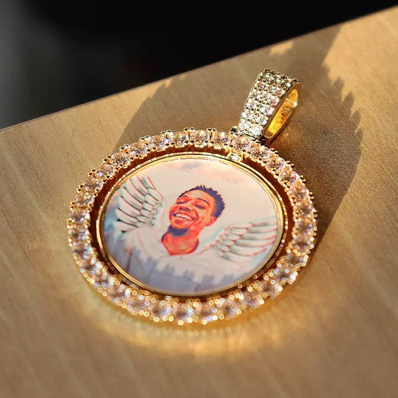 custom double sided spinning photo pendant necklace