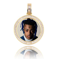 Gold Custom Picture Pendant Necklace With Baguette Border