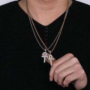 Collar con colgante de cruz Ankh egipcia con circonitas AAA - Oro, Plata 