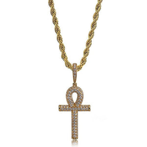 Collar con colgante de cruz Ankh egipcia con circonitas AAA - Oro, Plata 