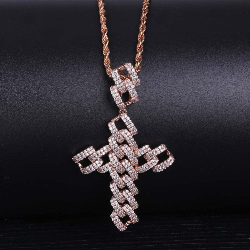 Cuban Link Cross Pendant & Necklace - Gold/Silver/Rose