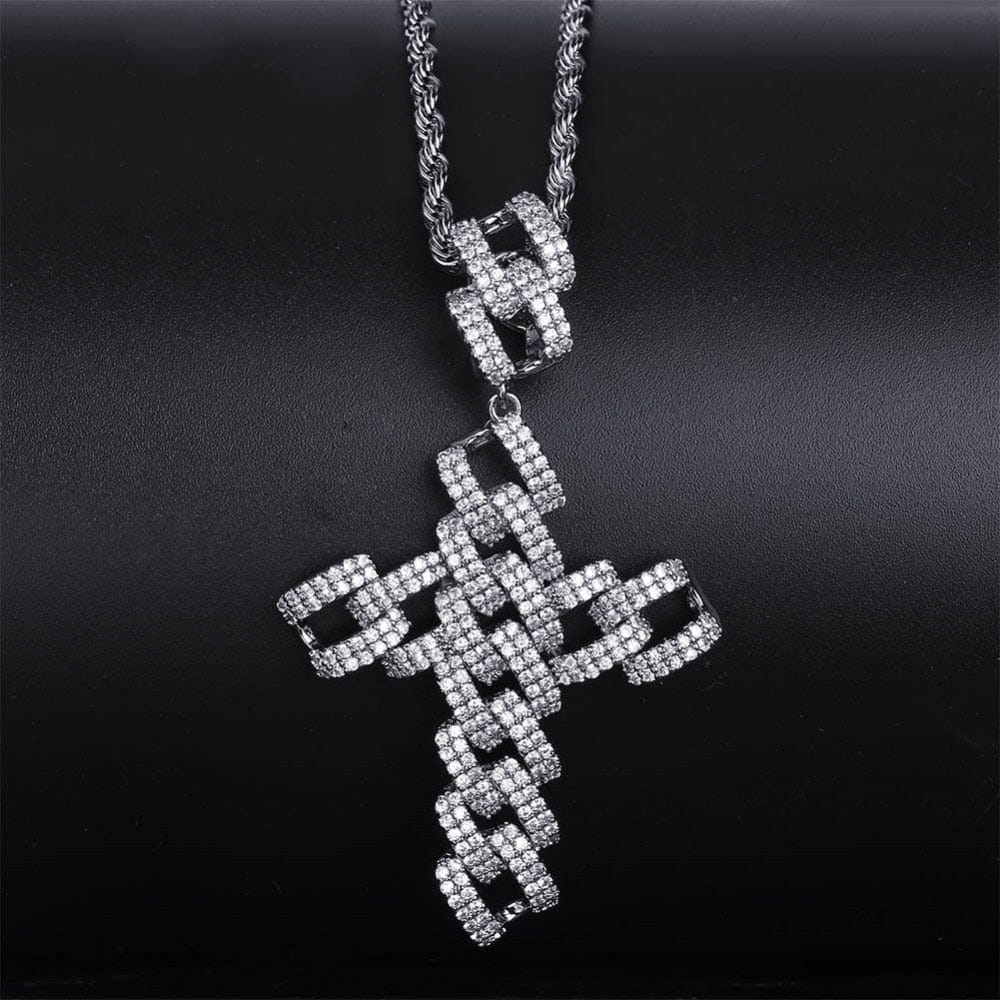 Cuban Link Cross Pendant & Necklace - Gold/Silver/Rose