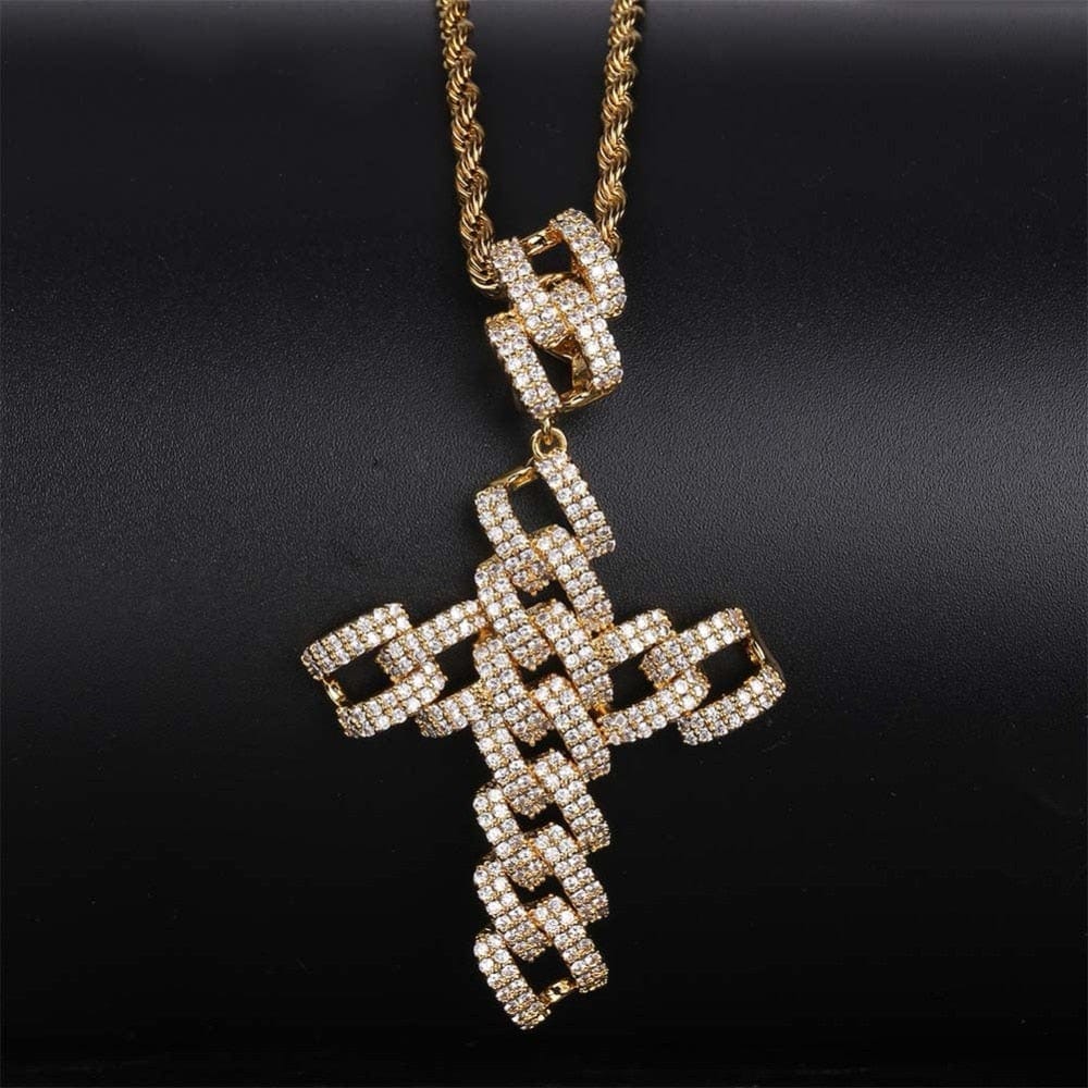 Cuban Link Cross Pendant & Necklace - Gold/Silver/Rose