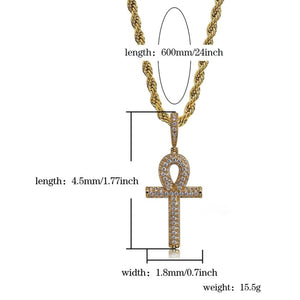 Egyptian Ankh Cross Pendant Necklace With AAA Zircons - Gold, Silver