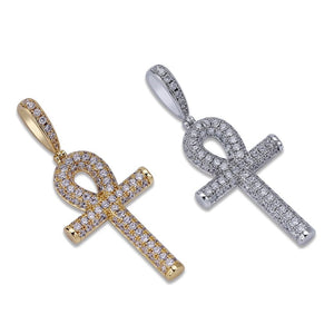 Collar con colgante de cruz Ankh egipcia con circonitas AAA - Oro, Plata 