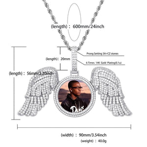 "Gabriels Wings" Custom Photo Pendant Necklace With Long Wings