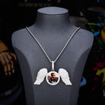 "Gabriels Wings" Custom Photo Pendant Necklace With Long Wings
