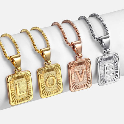 A-Z Initial Pendant & Box Link Chain - Gold/Rose Gold/White Gold