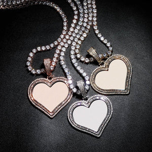 Double Layered Heart Picture Pendant - Gold, Rose Gold, White Gold