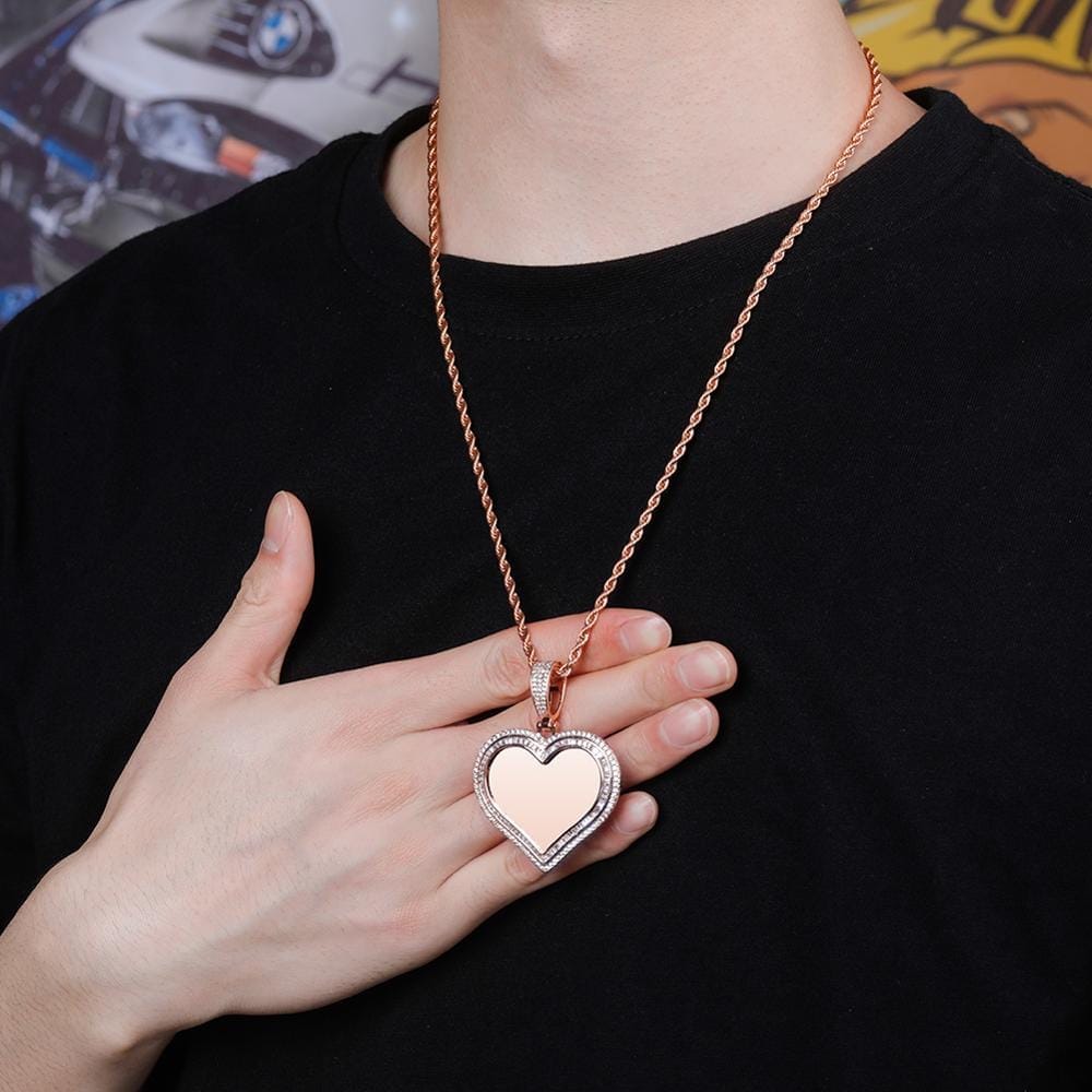 Double Layered Heart Shaped Picture Pendant Necklace