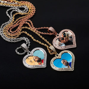 Double Layered Heart Picture Pendant - Gold, Rose Gold, White Gold
