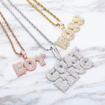 Colgante personalizado de letras baguette con collar de cuerda, cubano o tenis