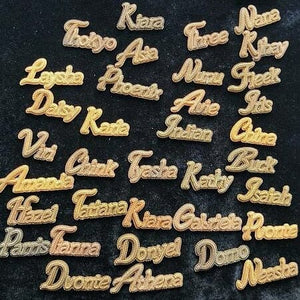 Custom Double Layer Cursive Script Pave Name Pendant - Gold, Rose Gold, White Gold