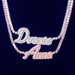 Custom Double Layer Cursive Script Pave Name Pendant - Gold, Rose Gold, White Gold