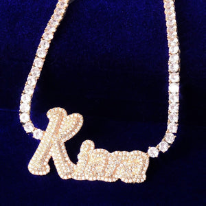 Custom Double Layer Cursive Script Pave Name Pendant - Gold, Rose Gold, White Gold
