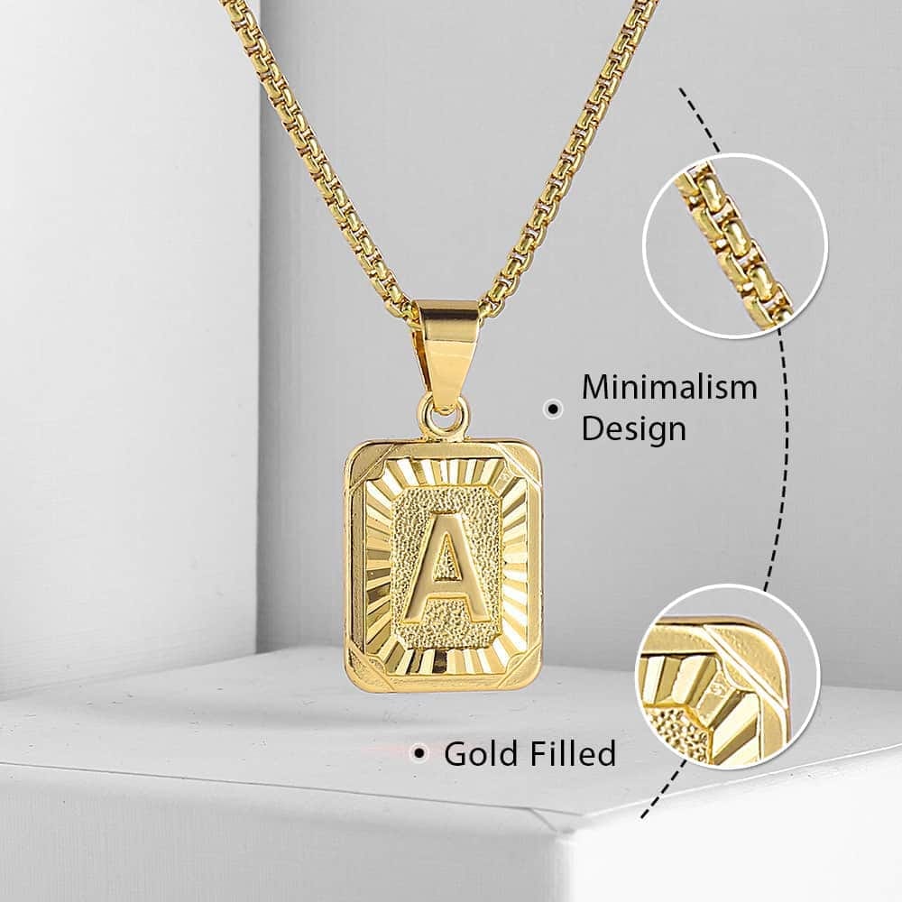 A-Z Initial Pendant & Box Link Chain - Gold/Rose Gold/White Gold