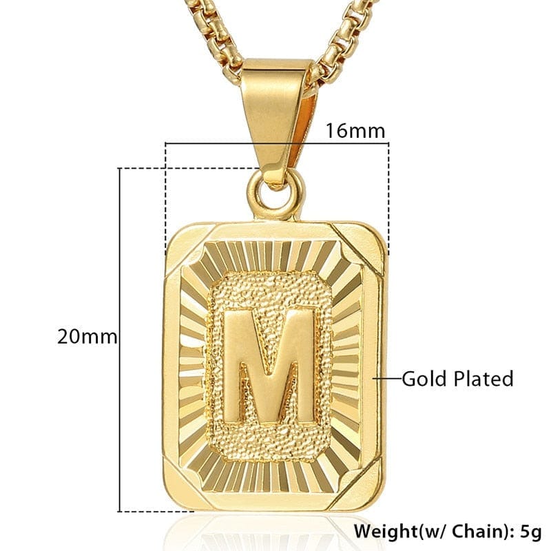 A-Z Initial Pendant & Box Link Chain - Gold/Rose Gold/White Gold