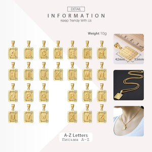 Colgante inicial AZ y cadena de eslabones de caja - Oro/Oro rosa/Oro blanco 