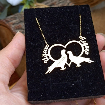 Custom Two Name Love Birds Necklace For Couple