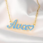 Custom Colored Enamel Name Necklace With Heart Accent
