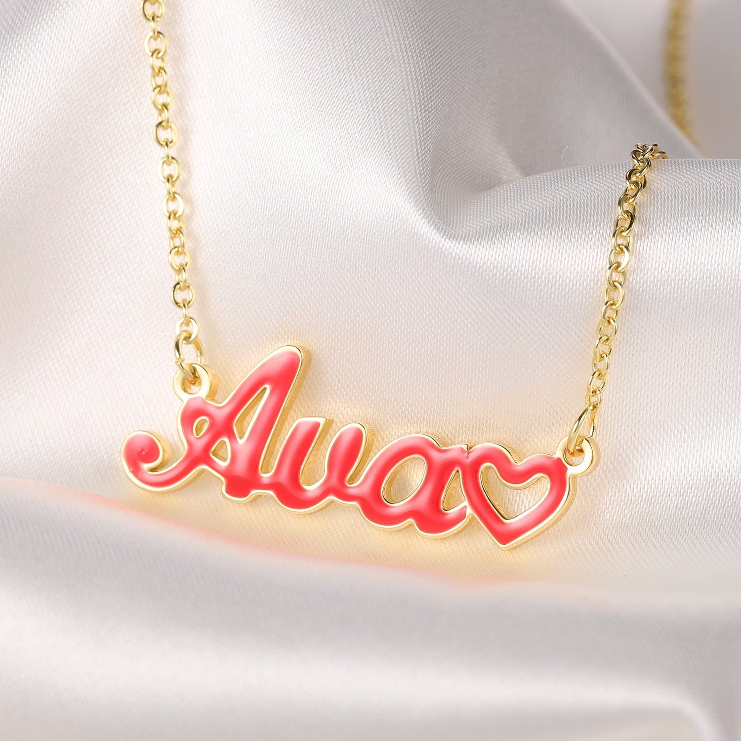 Custom Colored Enamel Name Necklace With Heart Accent