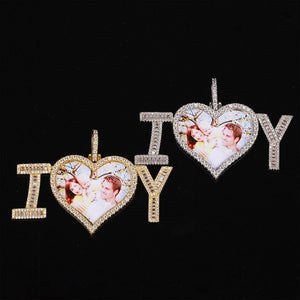 Custom "I Love You" Heart Photo Pendant Necklace