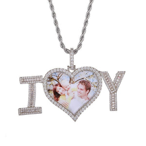 Custom "I Love You" Heart Photo Pendant Necklace