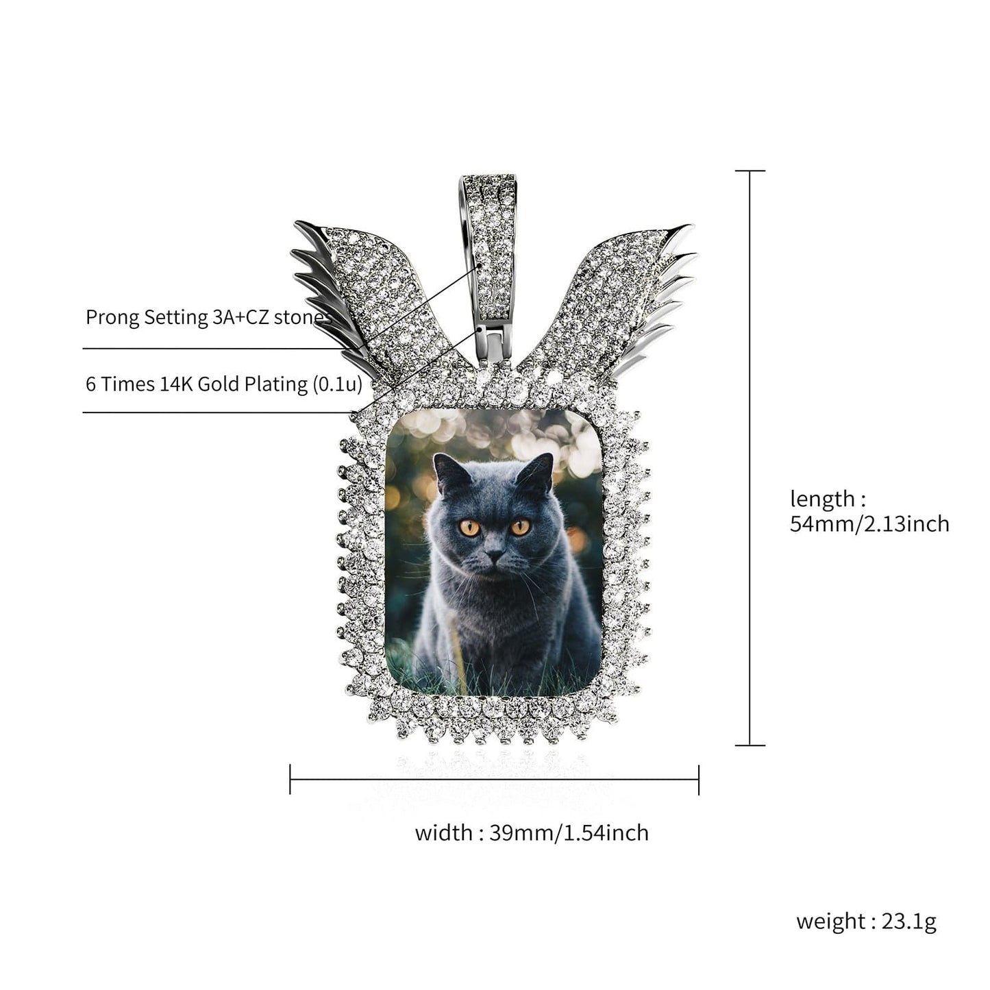 Custom Winged Dog Tag Photo Pendant Necklace