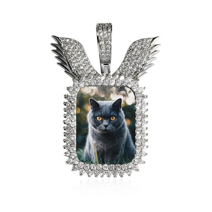 Custom Winged Dog Tag Photo Pendant Necklace