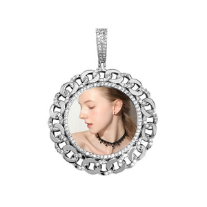 Custom Diamond Cut Cuban Link Frame Photo Necklace