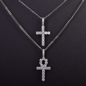 Gold Ankh/Cross Necklace Set With Zircon Diamonds