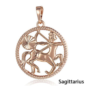 Rose Gold Unisex Zodiac Pendant Necklace With Thin Rope Rim
