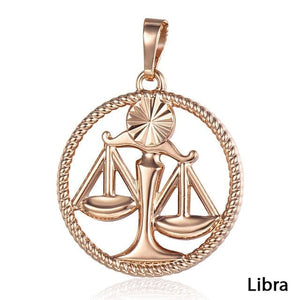 Rose Gold Unisex Zodiac Pendant Necklace With Thin Rope Rim