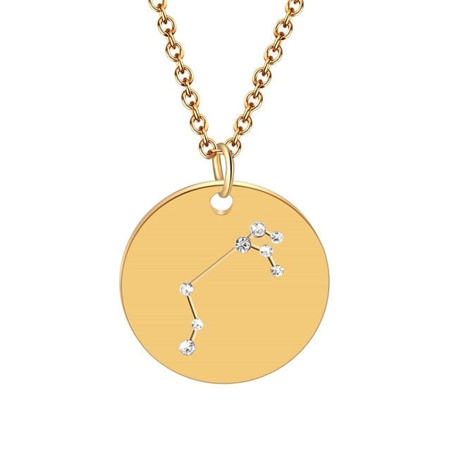 Round Gold 12 Constellation/Zodiac Pendant & Necklace