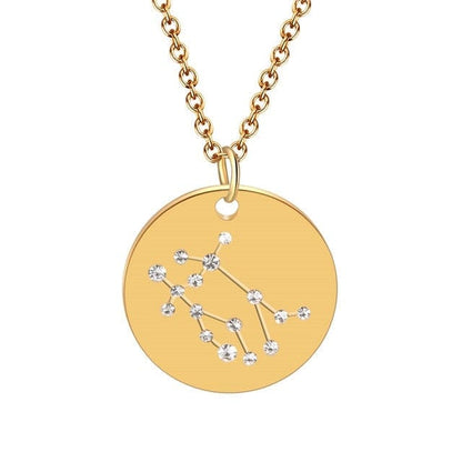 Colgante y collar redondos de oro con 12 constelaciones/Zodíaco