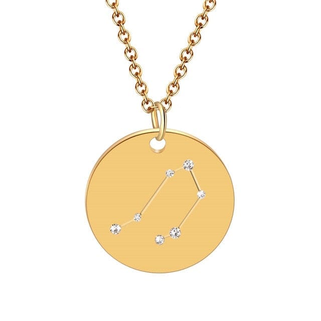 Colgante y collar redondos de oro con 12 constelaciones/Zodíaco