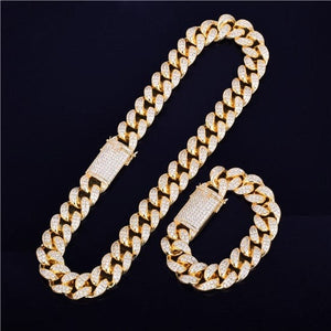 Heavy Gold Miami Cuban Chain with Bracelet Necklace Set
