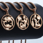 Rose Gold Unisex Zodiac Pendant Necklace With Thin Rope Rim