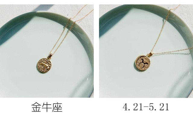 Collar de zodiaco estilo moneda de oro 