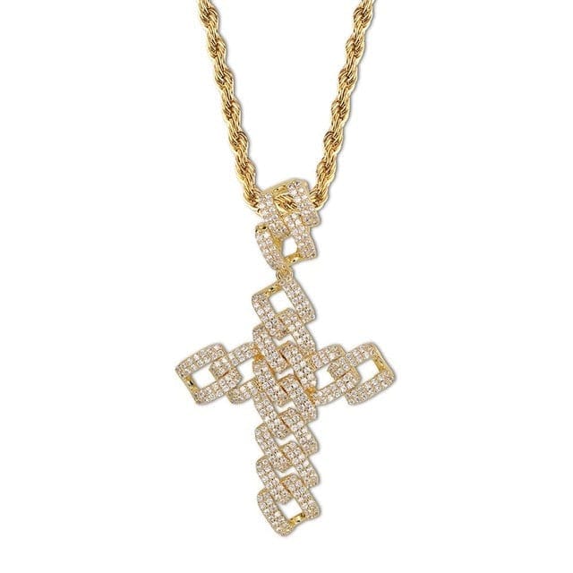 Cuban Link Cross Pendant & Necklace - Gold/Silver/Rose