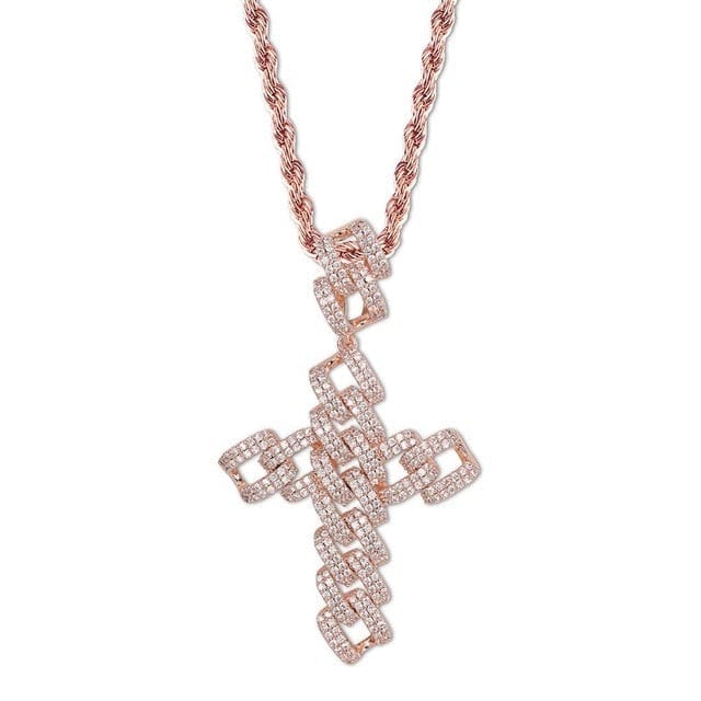 Cuban Link Cross Pendant & Necklace - Gold/Silver/Rose