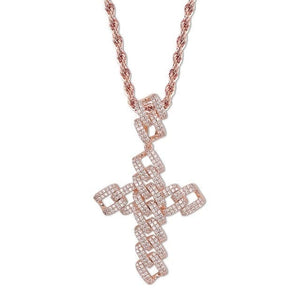 Colgante y collar de cruz de enlace cubano - Oro / Plata / Rosa
