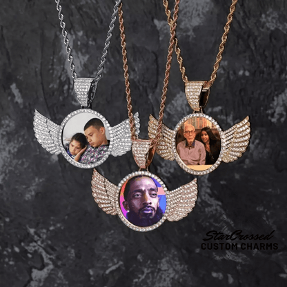Custom Winged Picture Memory Pendant Necklaces